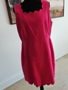 J. Crew Hot Pink Scallop Sheath Dress. Size L Midi